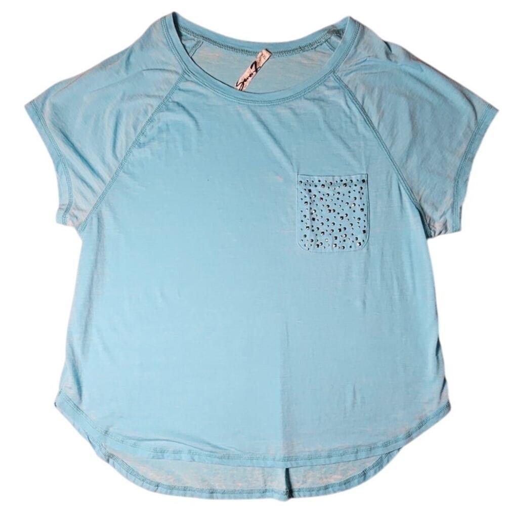 Seven 7 Baby Blue Lightweight T-Shirt Pocket with Studs Rounded Hem NWOT  XXL
